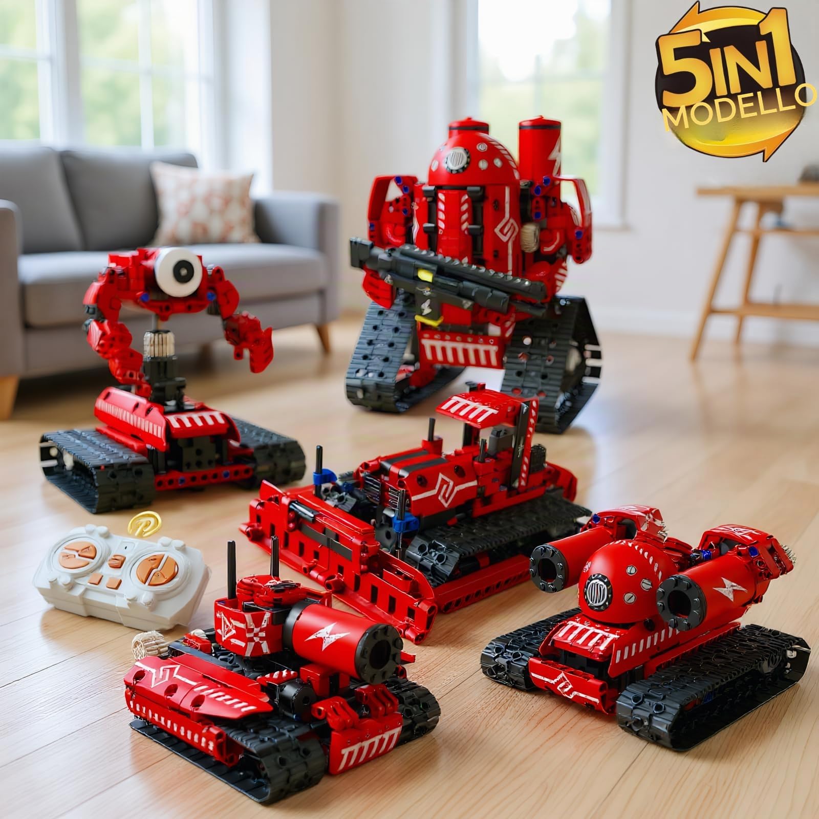 kit robot, 5-in-1 Modello Set Progetto Progetto Regalo | Kit robot: telecomando, coding tramite app, tracciamento percorso e mobilità cingolata; apprendimento, regali, progetti