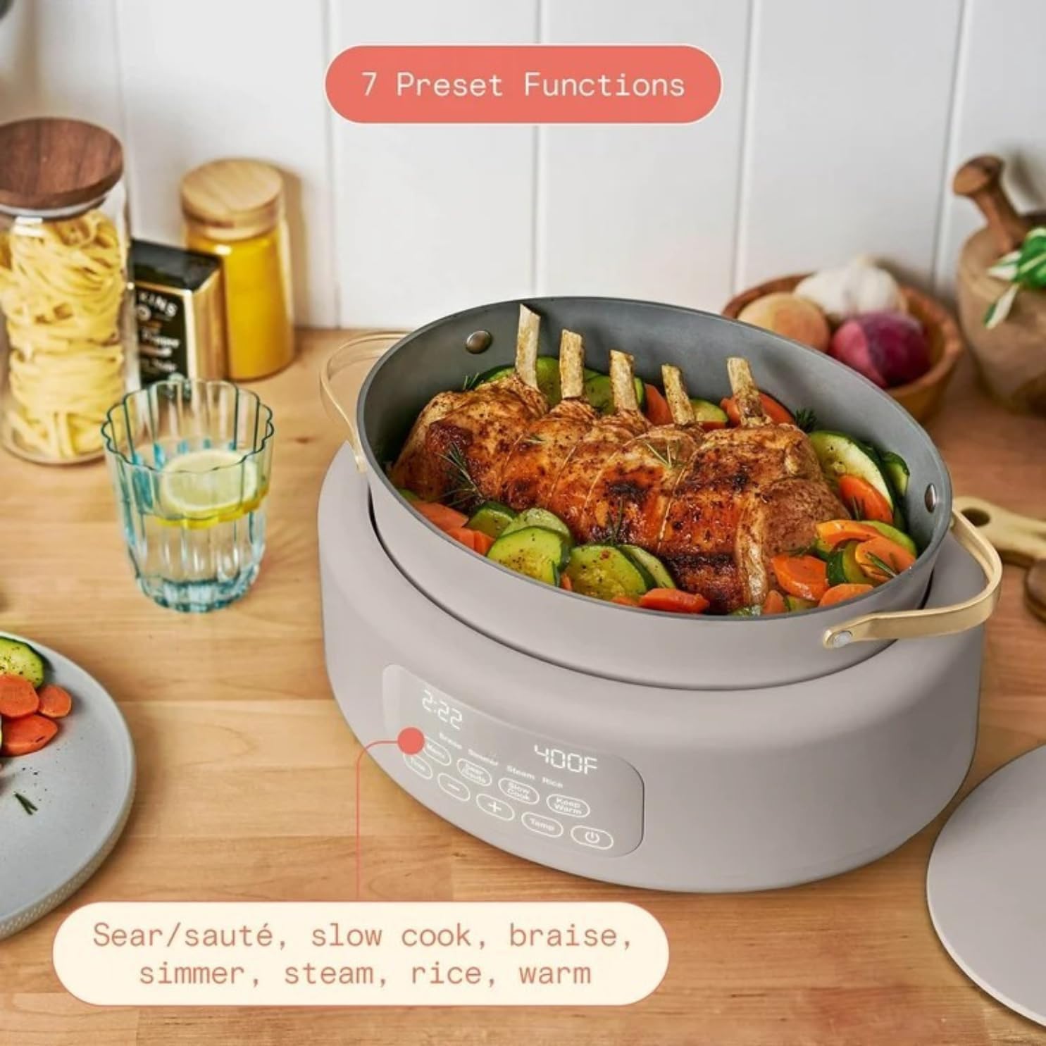 Multi-Cooker 6-Quart 10-in-1 Electric Multi Cooker, Digital Controls, Slow Cook, Steam, Sauté & Rice, Oven-Safe Nonstick Pot