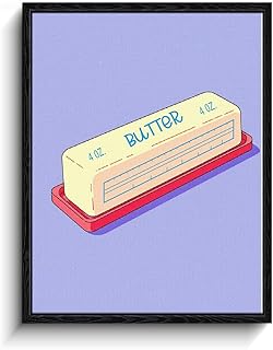Butter Stick Wall Art, butter stick measurements, retro kitchen wall decor, matte finish framed canvas print, baking poster, for kitchen pantry baker gift, 12x16 inch