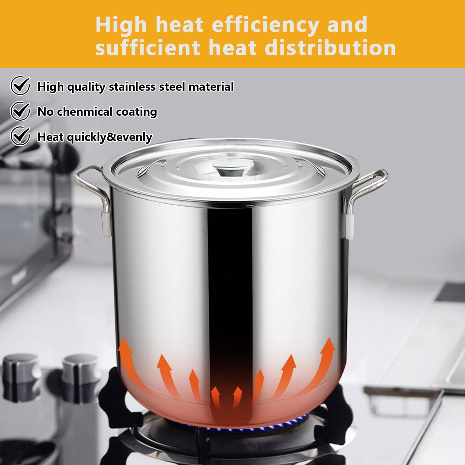 Pentola da zuppa Professionale in Acciaio Inox con Coperchio, Grande pentola Profonda 30x30 cm, Ideale per fornelli a Gas, hotpot e Cottura a Base di Latte, pentola da Cucina Resistente.