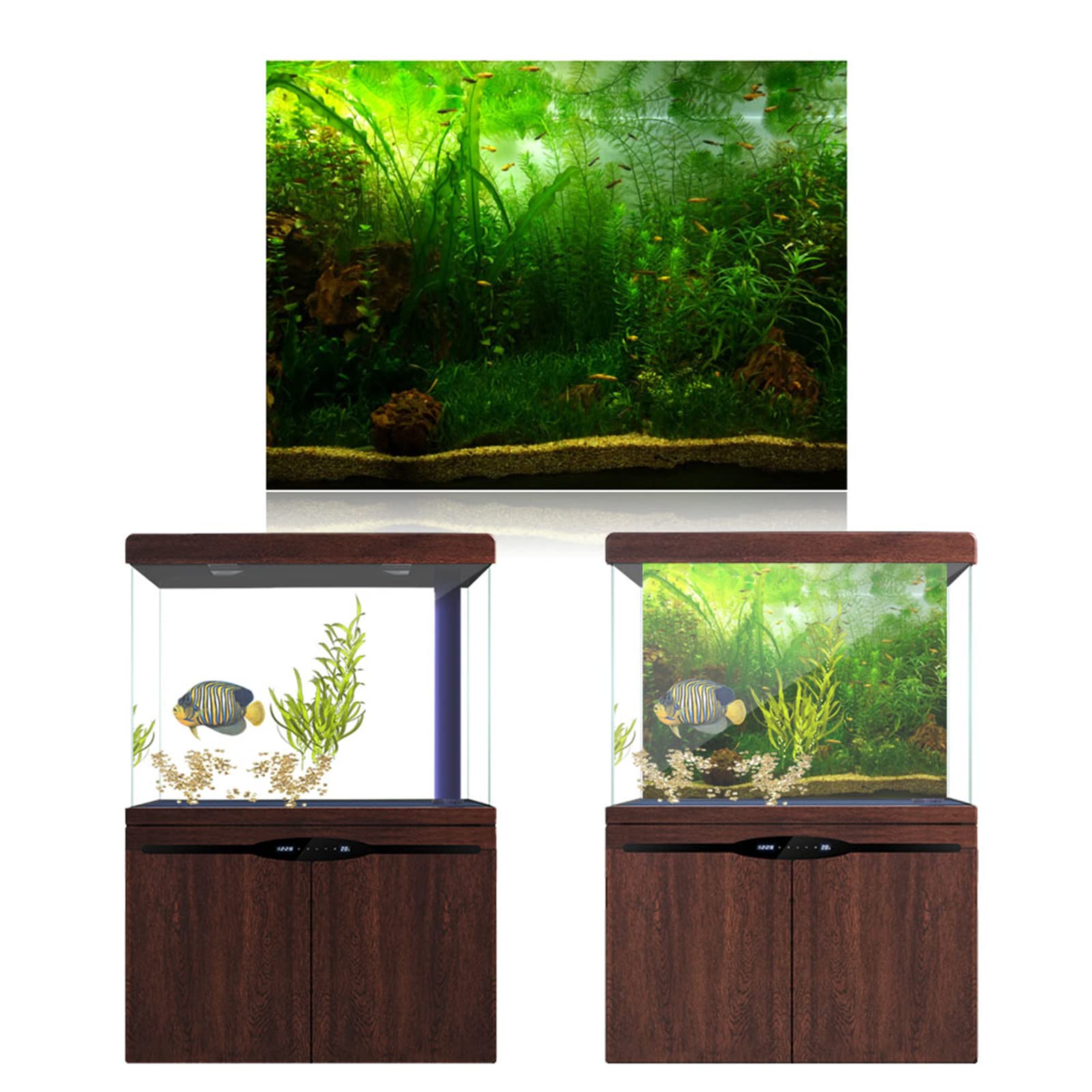Tnfeeon Affiche de Décoration de Nage de Poisson de Style Herbe d'eau PVC Fond Adhésif avec Design Auto-adhésif, Grand Décor pour Aquarium, 122 * 61cm (9)