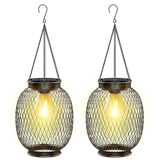 Solar Lanterns Outdoor Waterproof,Collasis Vintage Hanging Solar Lights Outdoor IP65 Waterproof Decorative Lanterns Lighting for Yard Garden Patio Pathway Gazebo Decor,Copper,2 Pack