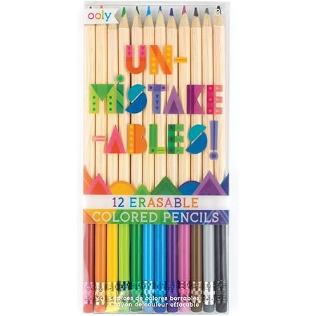 OOLY, UnMistakeAbles Erasable Colored Pencils, Stress and Mess Free Marker Pack You Can Erase, Drawing & Coloring Pencils for Kids and Adults, Colorful School Supplies for Arts and Crafts, Set of 12