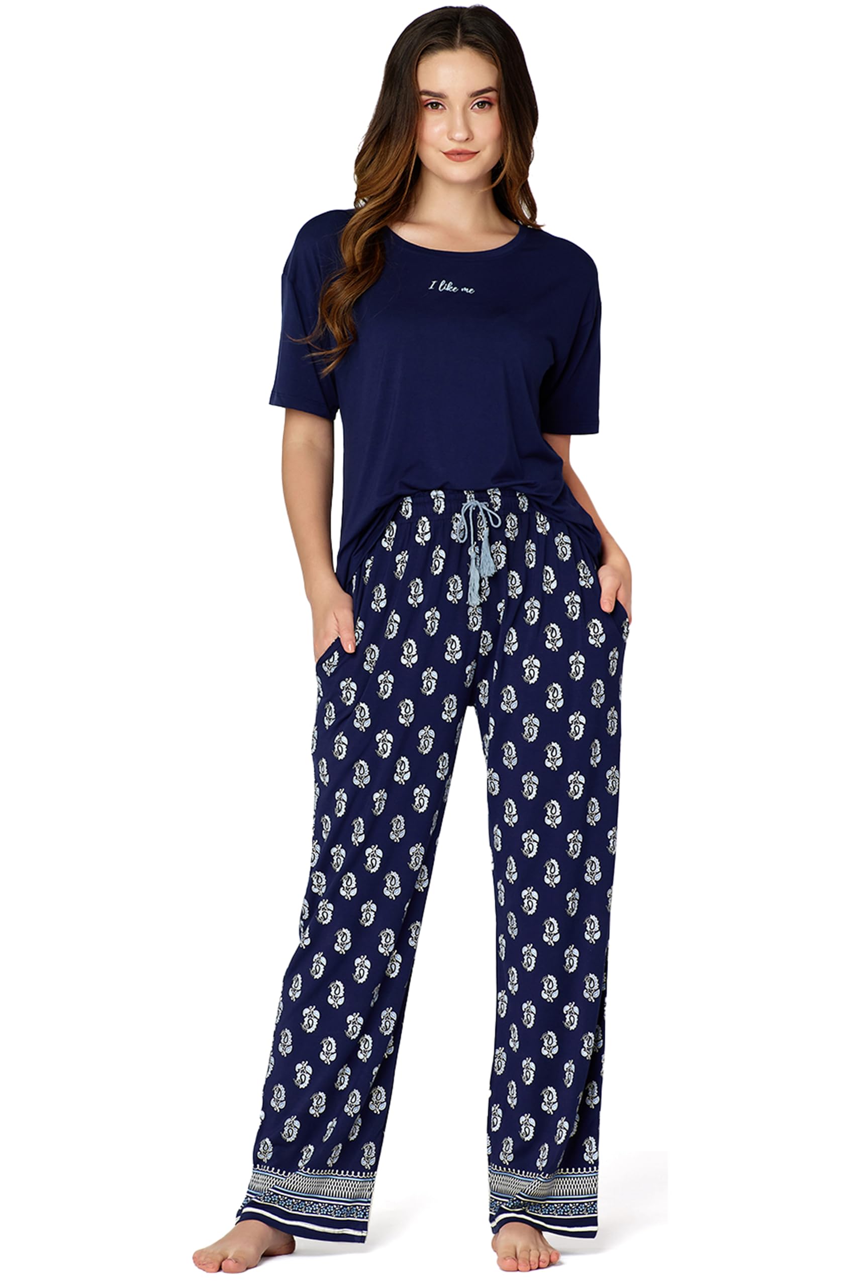 i like me Night Suit for Womens Floral Printed Modal Night Dress of Top and Pajama Set 9372-picture-56