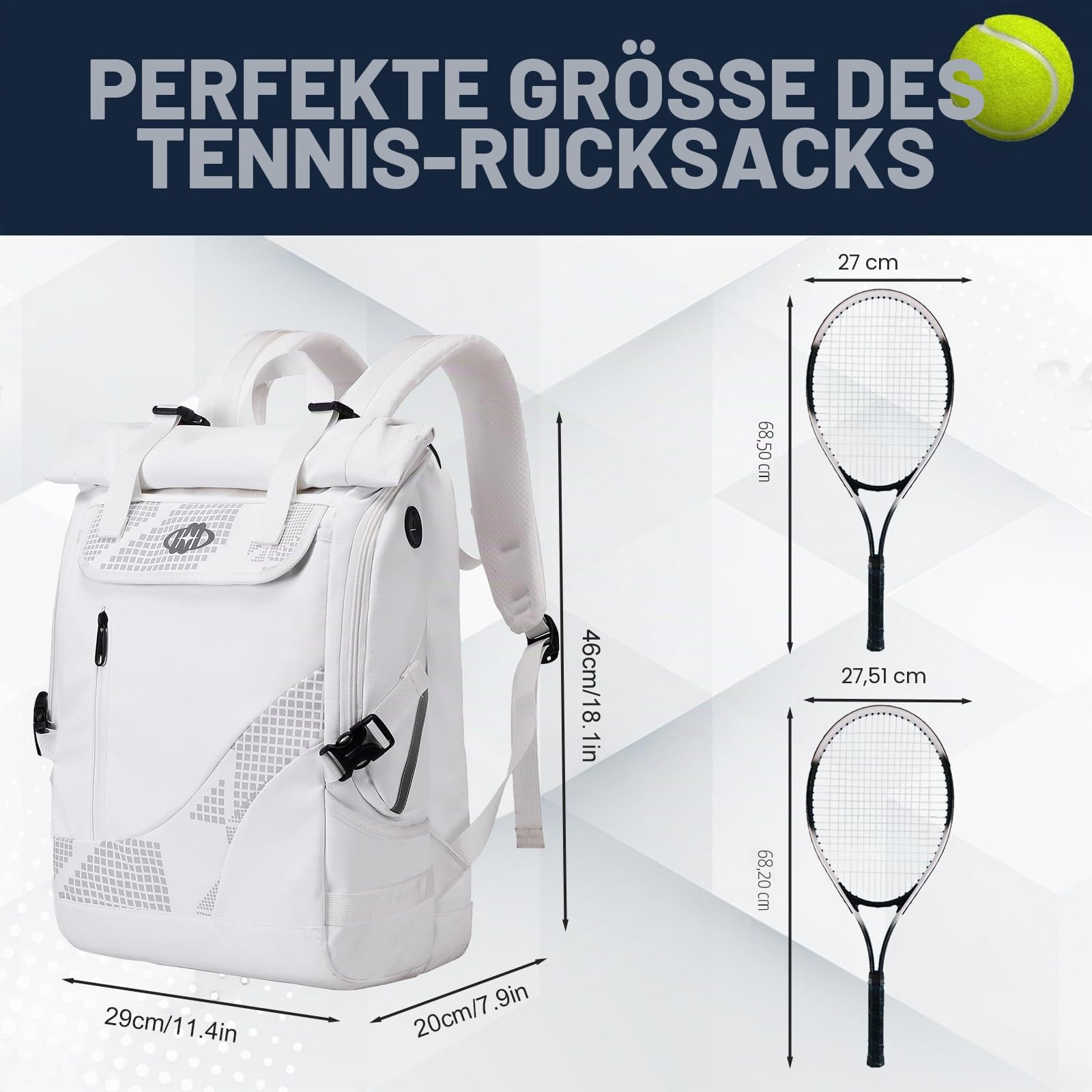 Tennistasche Tennisrucksack für Damen Herren Hält 2 Schläger mit Schuhfach, Große Padel Racket Tasche für Badminton Schläger