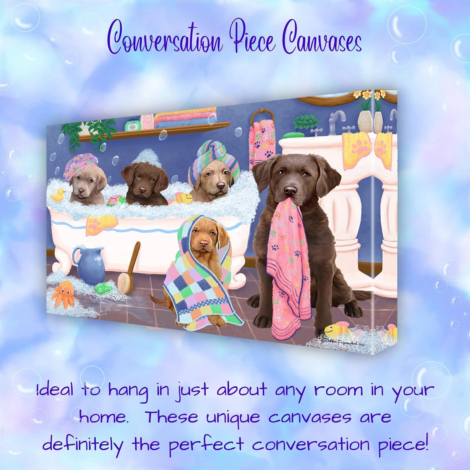 Doggie of the Day Bathtub Family with Chesapeake Bay Retriever Dogs Canvas Wall Art - Premium Quality Ready to Hang Room Decor - Flat Rolled 11" x 14"
