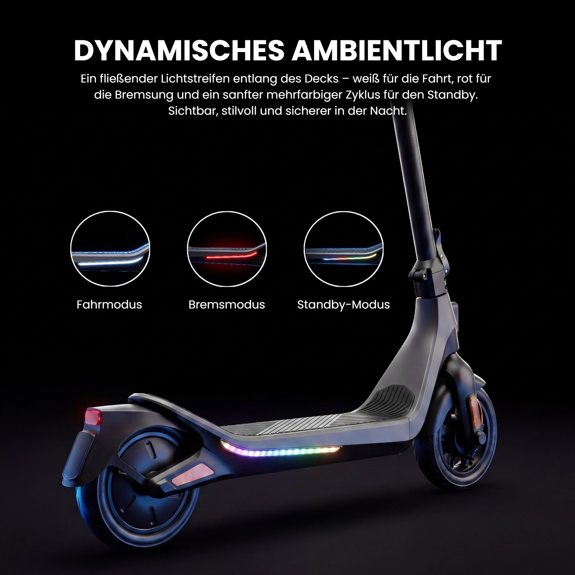 LAELIN RS-Serie E-Scooter mit Straßenzulassung und Fingerprint Sensor (20 km/h, bis zu 85km Reichweite, 45% Steigung, Schlauchlos, Dual-Bremsen, Display, App, TCS)