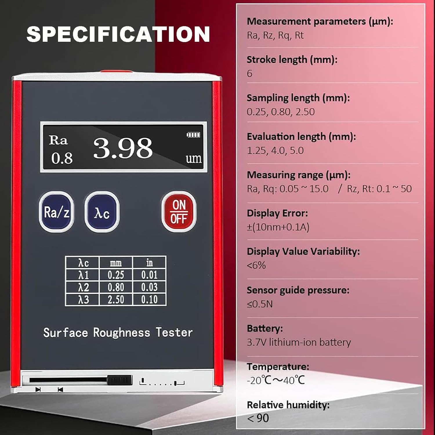 Professional Roughness Meter Gauging Profilometer with Data Storage, Multiple Measurement Parameters (Ra, Rz, Rq, Rt), OLED Color Display for Accurate Surface Analysis