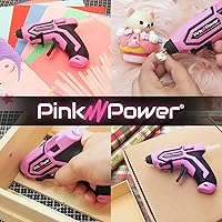 Vista 6 de Pink Power Mini kit de pistola de pegamento caliente inalámbrica con soporte, 20 varillas, funciona con pilas, inalámbrico, calentamiento rápido
