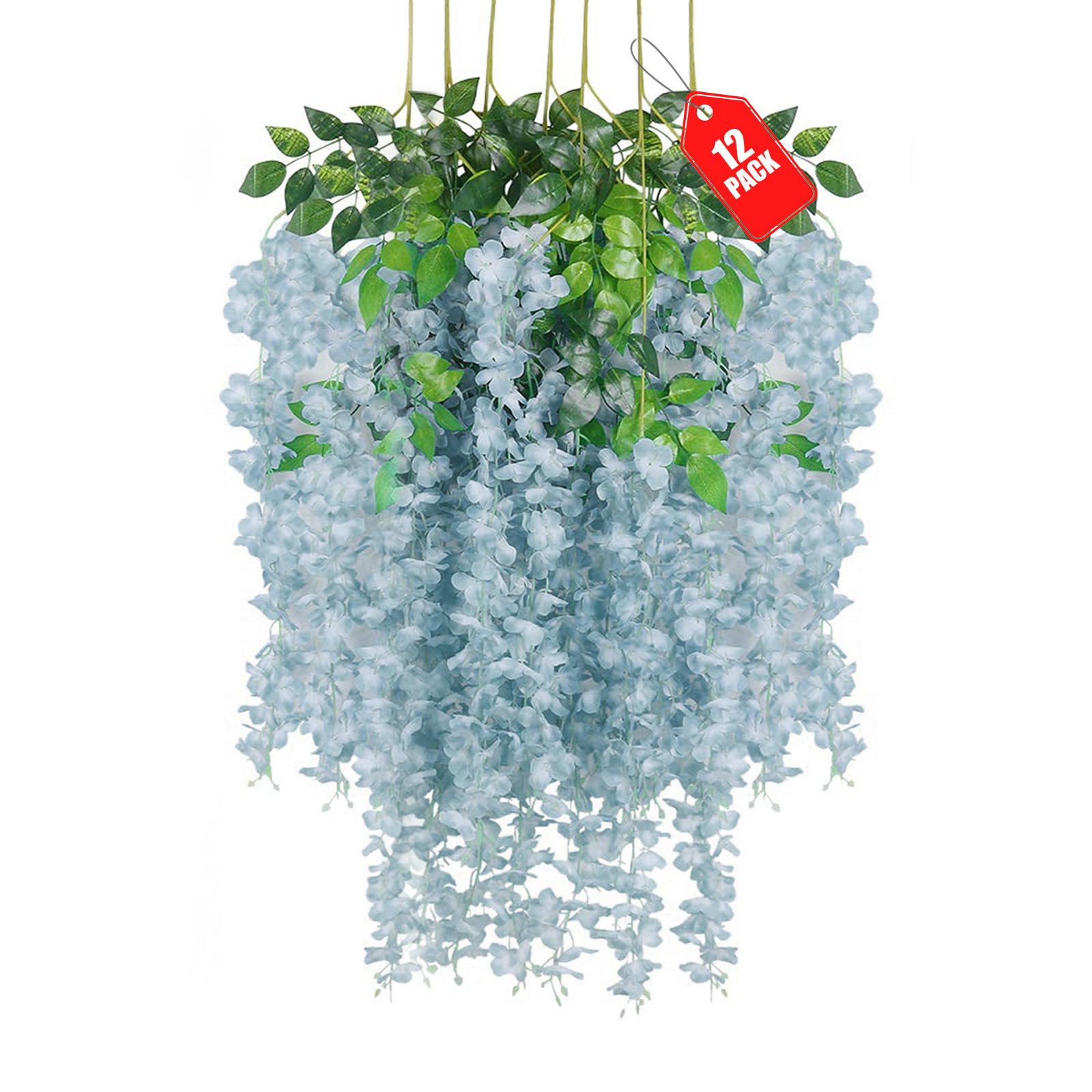ZEBMOON Grey Wisteria Hanging Flowers, Grey 3.77 Ft Fake Hanging Flowers, Grey Artificial Wisteria