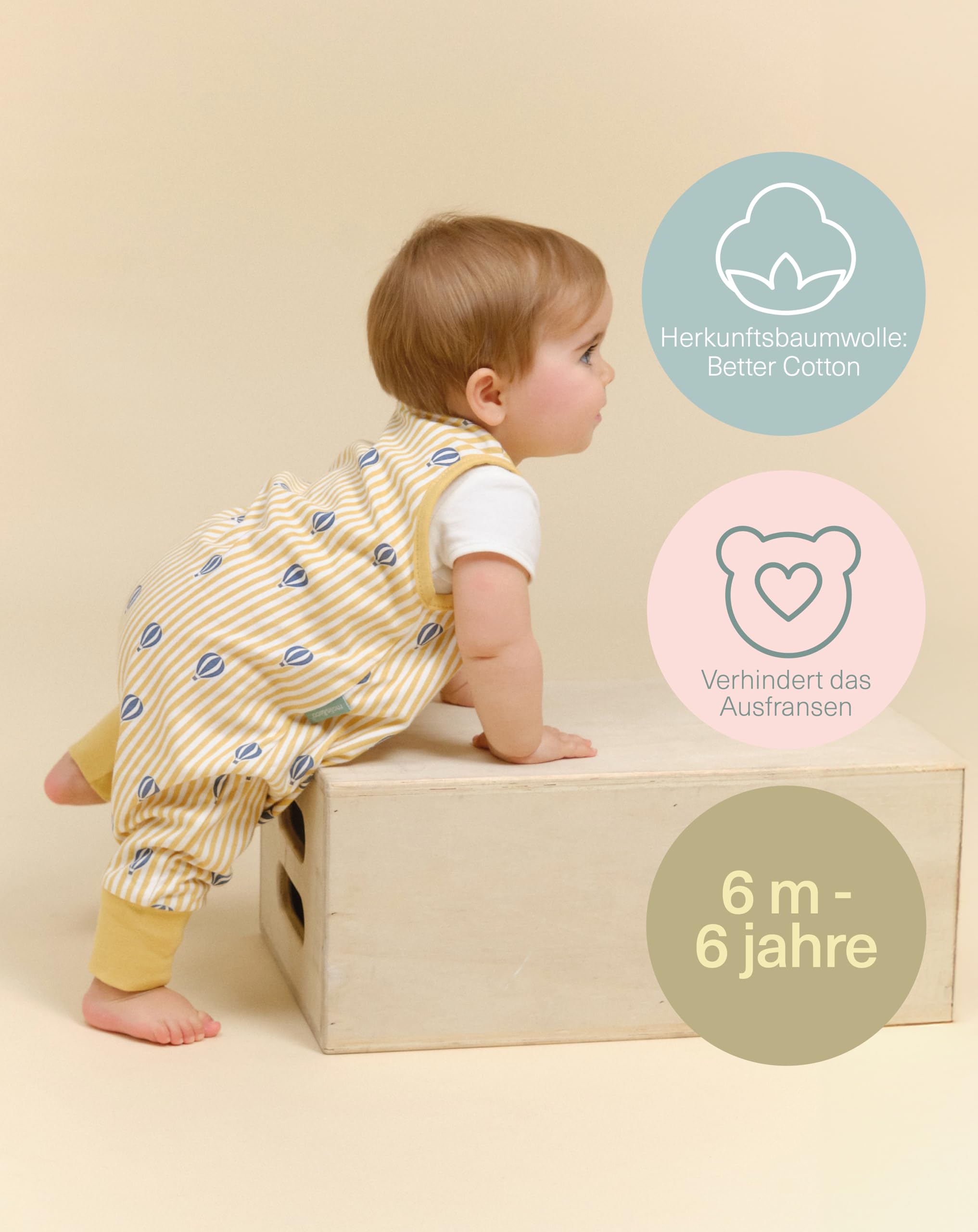 molis&co - Baby Schlafsack mit Füßen 0.5 TOG - Sommerschlafsack für Jungen - Kinder Babyschlafsack mit Beinen - 100% Baumwolle (Oeko-TEX 100), Premium Qualität - Balloons (90 cm) - 5