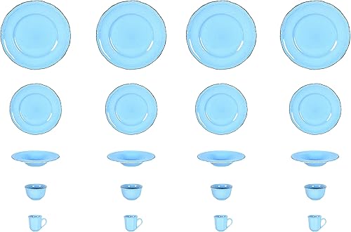 Miniatura 5 de HomeVss, Juego de vajilla de gres French Countryside de 20 piezas, moteado y azul antiguo