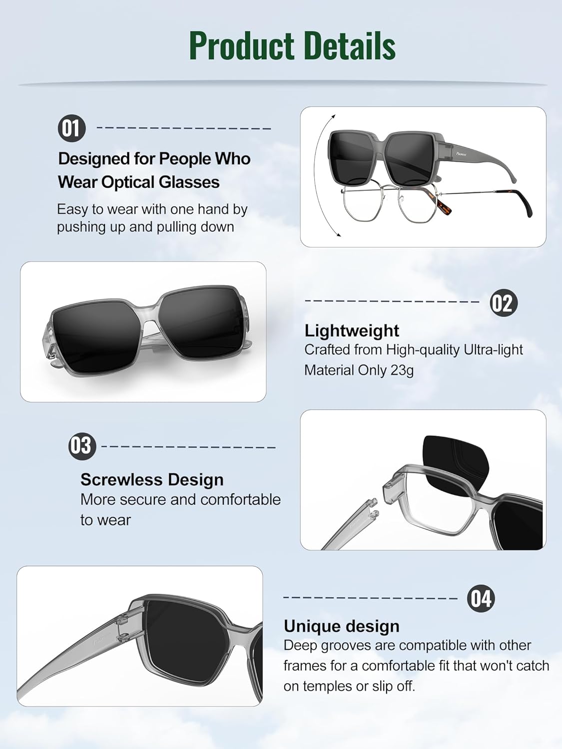 Fit Over Glasses Sunglasses for Women Men,Oversized Polarized Sunglasses for Cover Prescription Glasses UV400 - Image 3