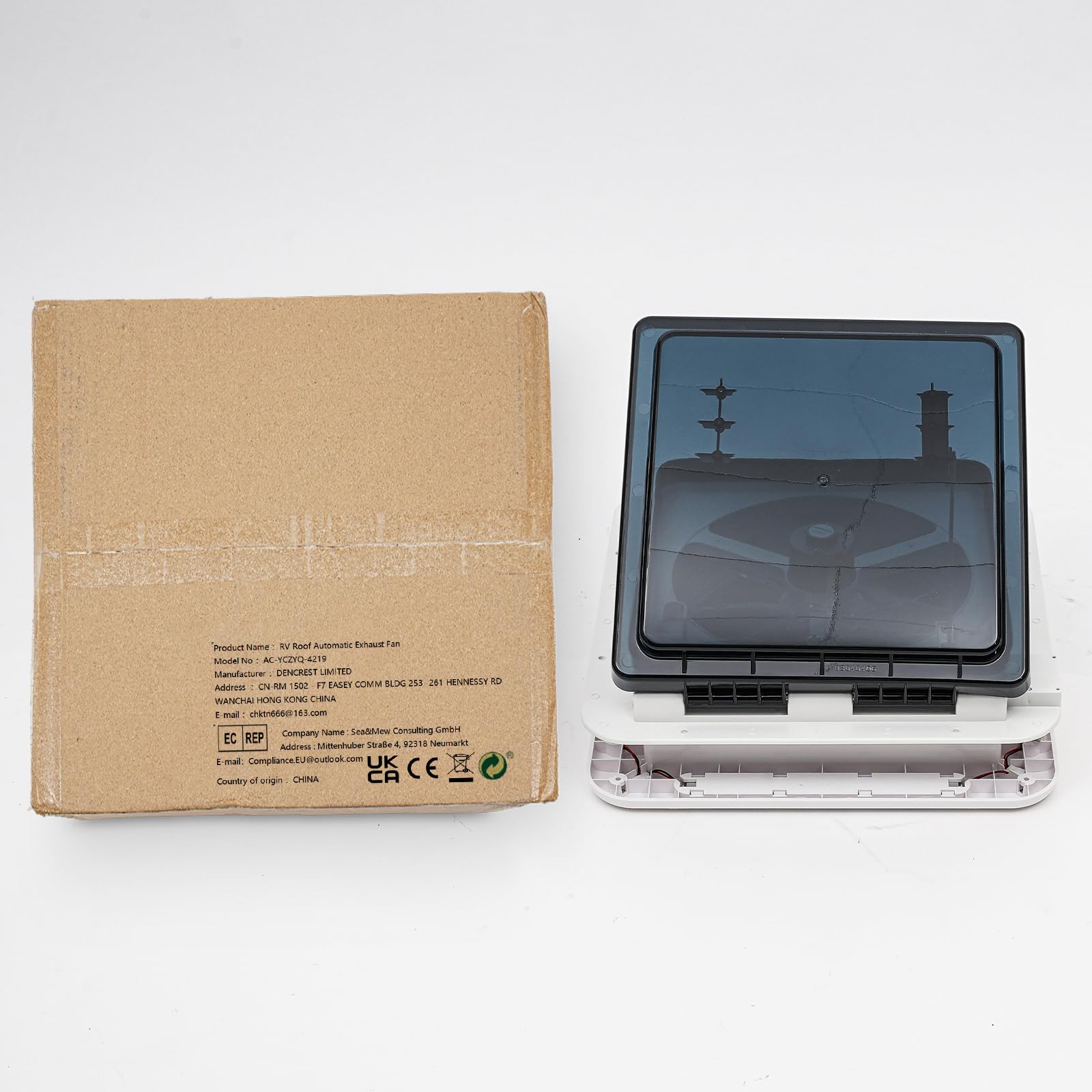 12V Wohnmobil-Dachventilator 6-stufig, Universal-Wohnmobil-Lüftungsventilator für Wohnmobil mit Öffnungsgröße 28 x 28cm, LED-Licht, Direkter Ersatz