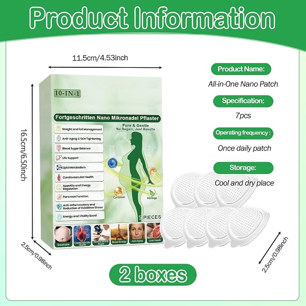 2 Parches Adelgazantes Moringa Berberina 10 en 1 con Nano Microagujas, Parches para Adelgazar Abdomen Potentes, Metabalance Patch Natural Hombre Mujer (B) - 2