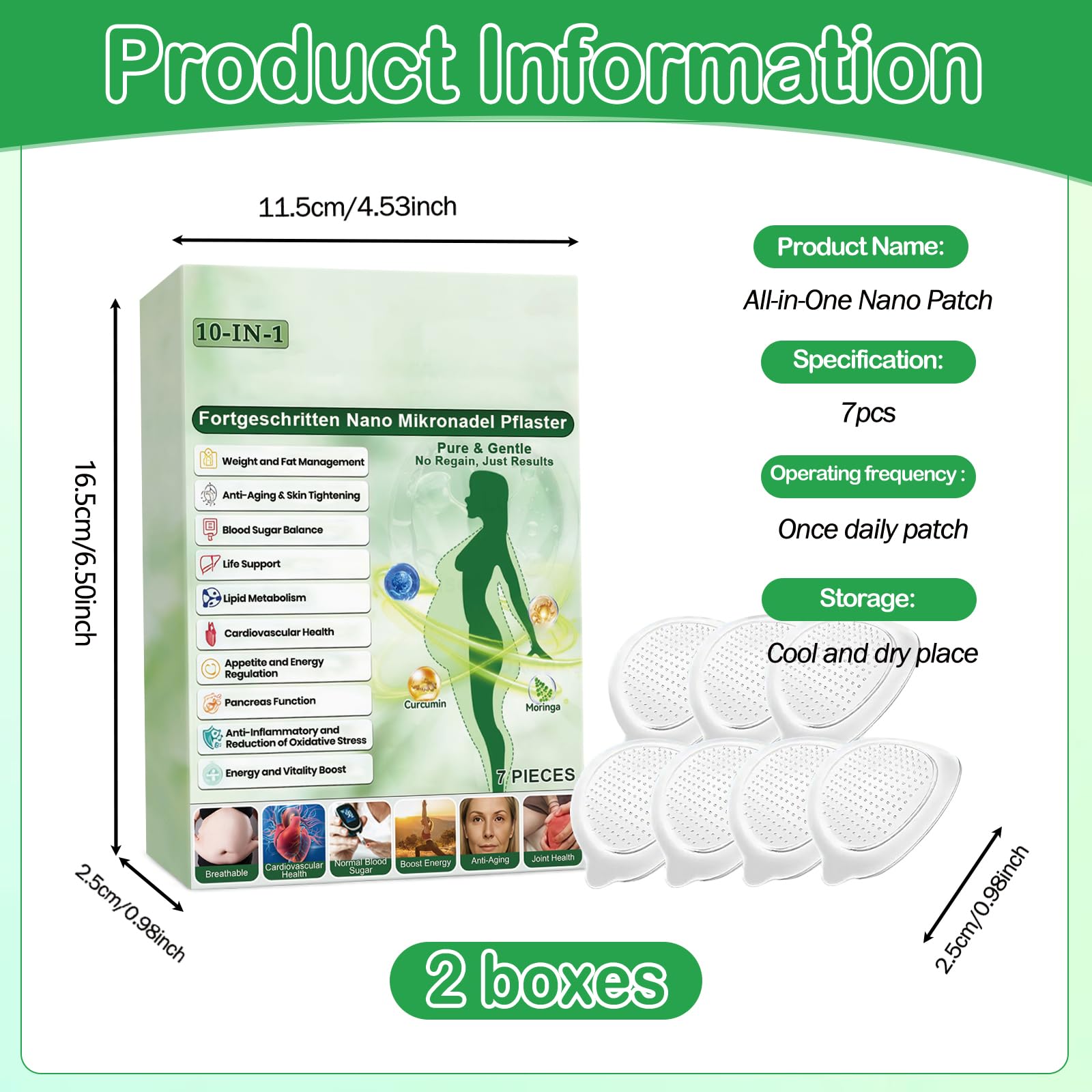 2 Parches Adelgazantes Moringa Berberina 10 en 1 con Nano Microagujas, Parches para Adelgazar Abdomen Potentes, Metabalance Patch Natural Hombre Mujer (B) — view 2