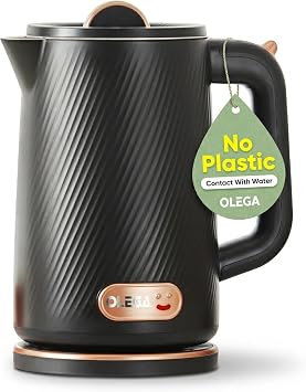 OLEGA 1800W Electric Kettles 1.8L Large Hot Water Kettle | Fast Boiling Water Boiler Electric Tea Kettle Teapot, BPA-Free 304 Stainless Steel Electric Teapot for Coffee Tea, Black