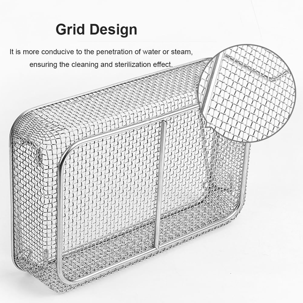 Instrumentententablett aus Edelstahl – 304 medizinischer Sterilisationskorb, perforiertes 4-mm-Mesh für Krankenhaus und Labor, 40 cm x 20 cm x 7 cm