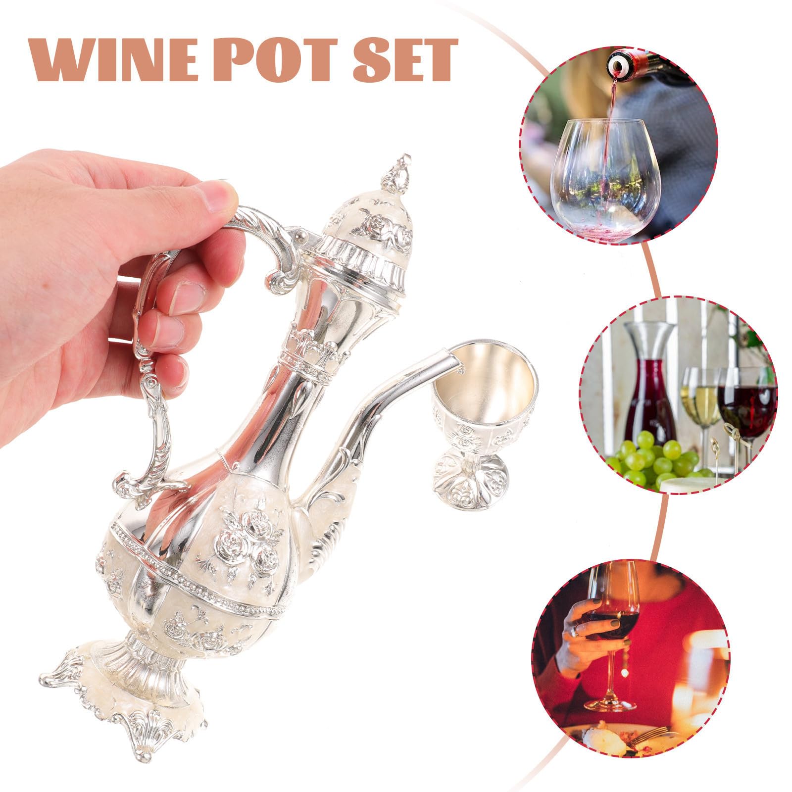 Juego de Vino de Metal Vintage 6 Copas y Bandeja Artística