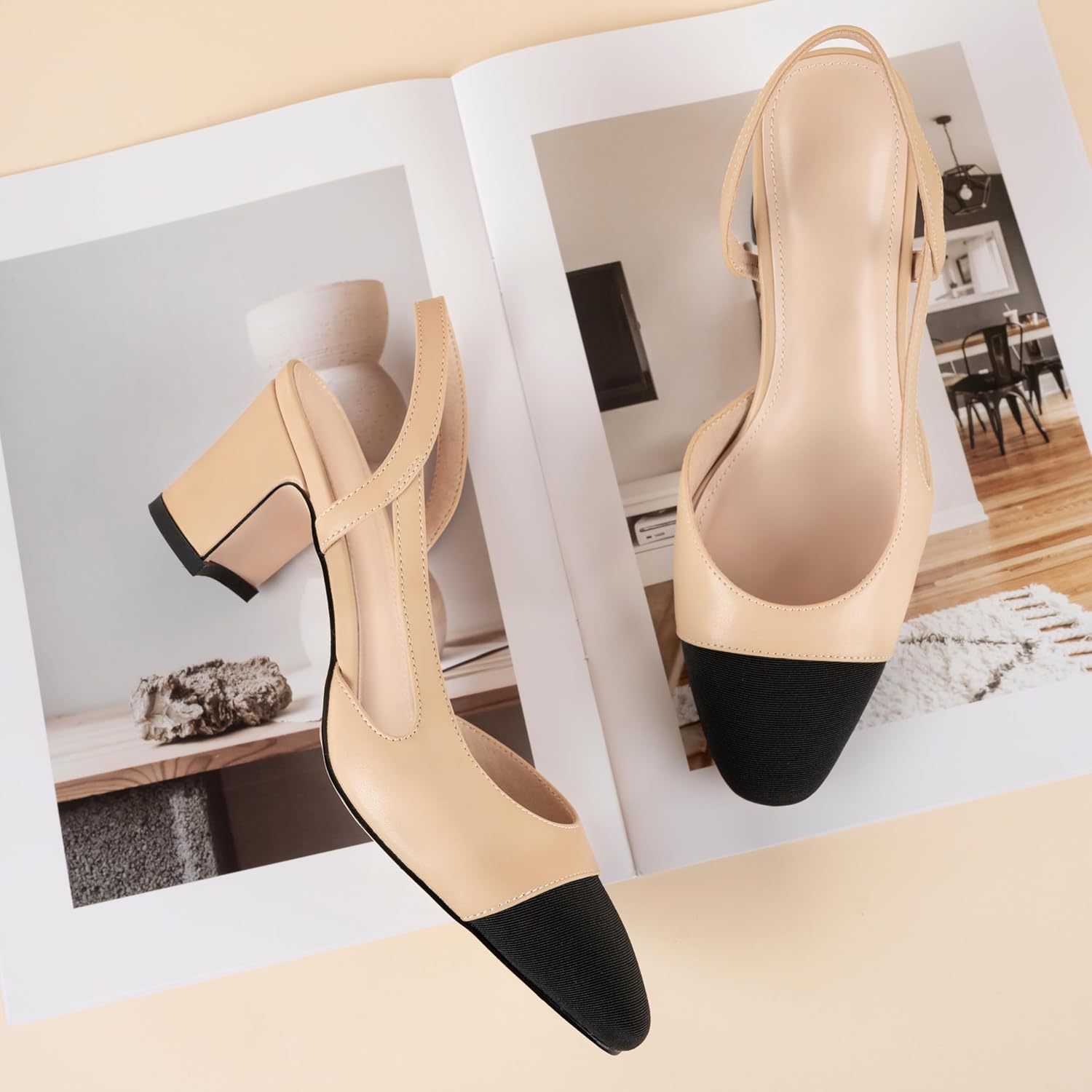 MIRAAZZURRA Women Sling Back Pumps Chunky Heels Sexy Splicing Round Toe Casual Wedding Shoes for Women Fashion Dress Shoes - Image 5