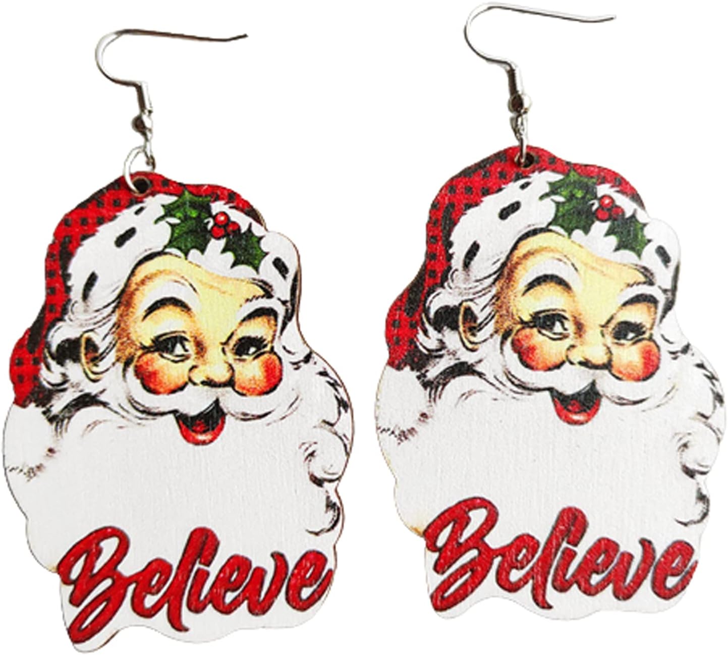 Handmade Lightweight Santa Claus Rainbow Sunflower Wooden Dangle Drop Earrings Retro Leopard Print Christmas Tree Western Wood Earrings Xmas Party Favors Festive Decor Jewelry