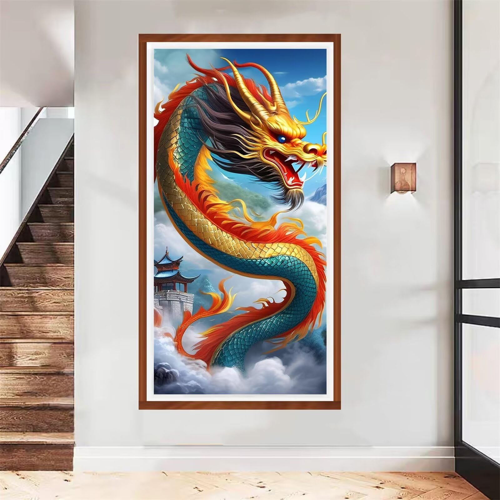 Broderie diamant dragon coloré 5D grand format pour décoration murale salon et projet créatif hiver