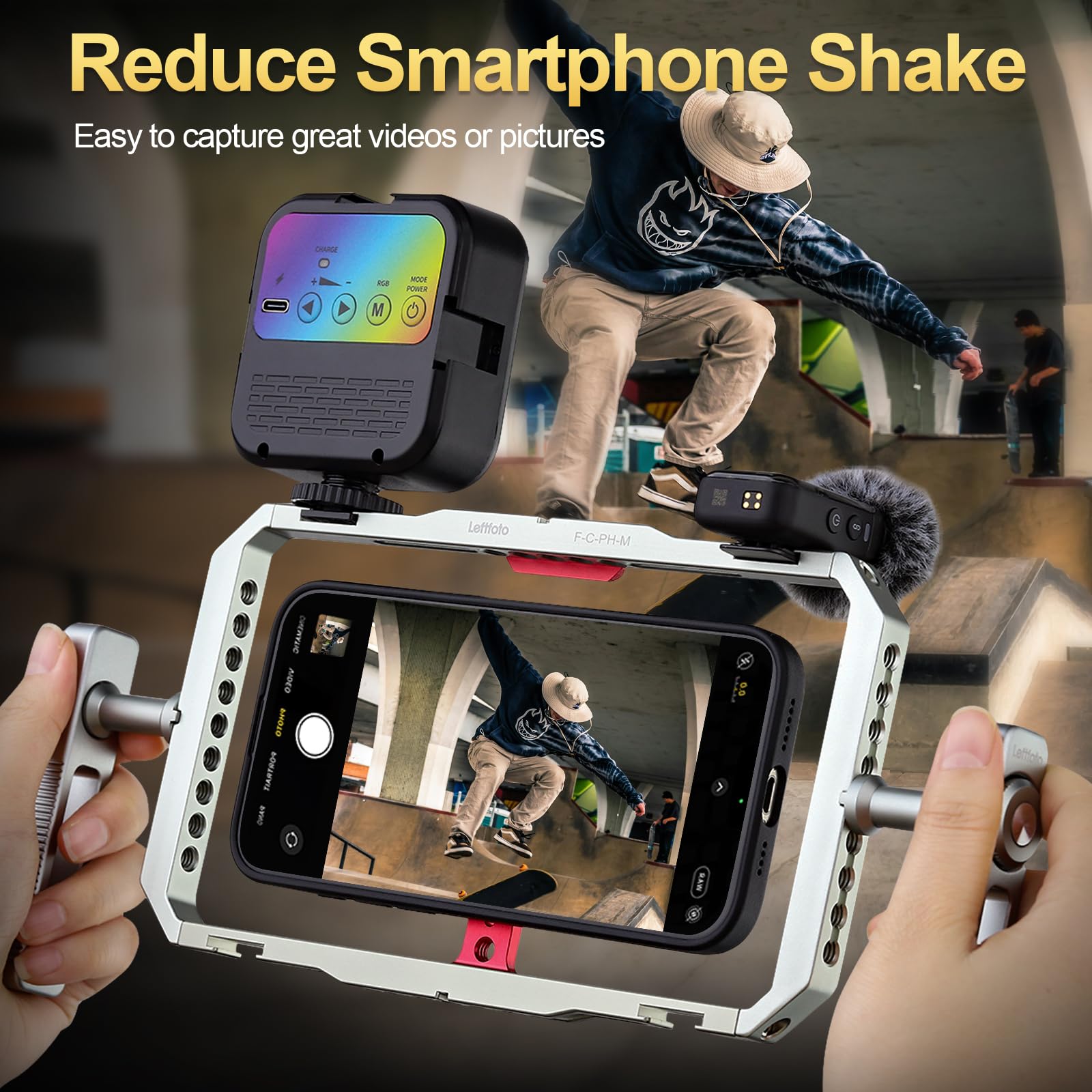 Leftfoto Supporto magnetico in metallo per smartphone con doppia maniglia per iPhone 17 16 15 14 13 12 Pro Max Mini e custodia per Samsung, per vlogging/riprese video