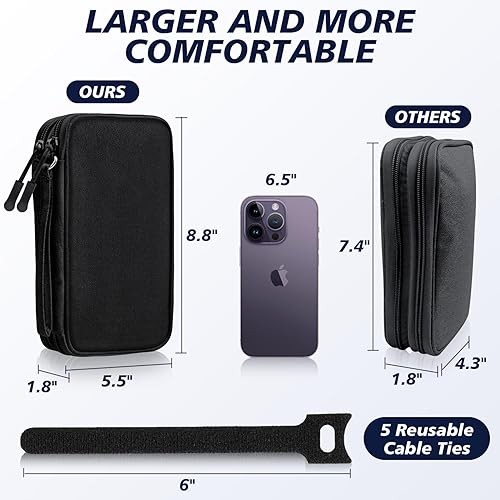 Miniatura 3 de Estuche organizador de artículos electrónicos, bolsa organizadora de tecnología de cable, tamaño mediano, resistente al agua, doble capa, funda de