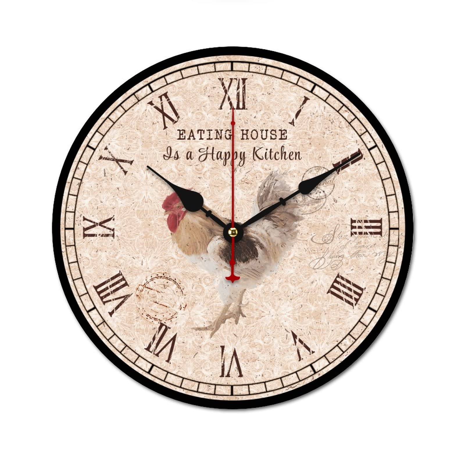 Horloge murale à quartz en bois véritable style rustique chic 38 cm oiseau