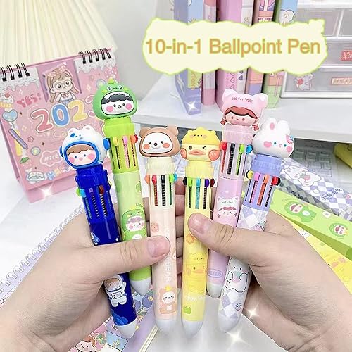 Miniatura 2 de Bolígrafo multicolor de 0.028 in, 10 en 1, retráctil, de dibujos animados, para oficina, suministros de regreso a la escuela, estudiantes, niños
