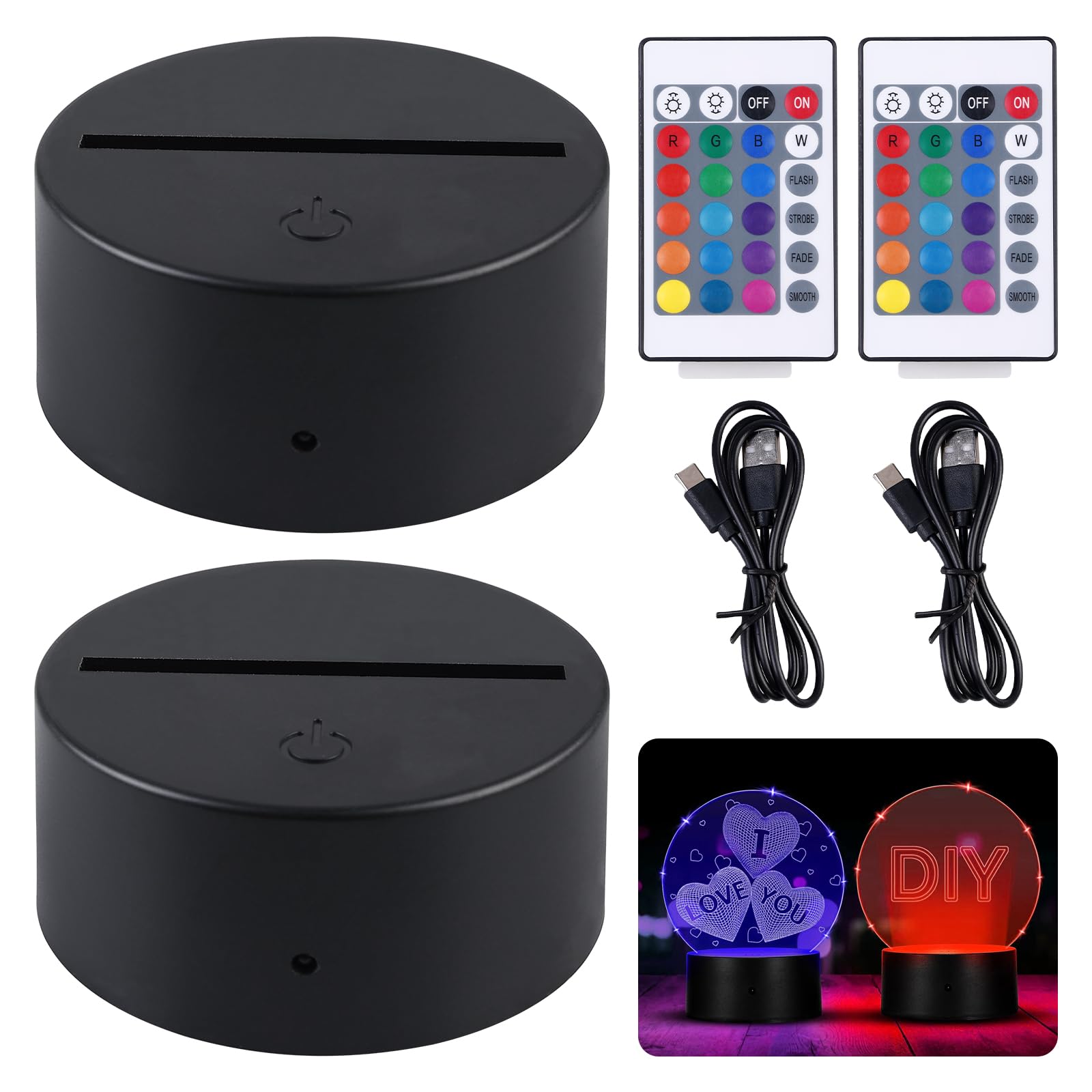 BAIFULAI Attacco LED, 2 pezzi, attacco luminoso 3D, con telecomando e cavo USB, regolabile, 16 colori, controllo touch, luce notturna a LED, per acrilico e plexiglas, per camera da letto, bar