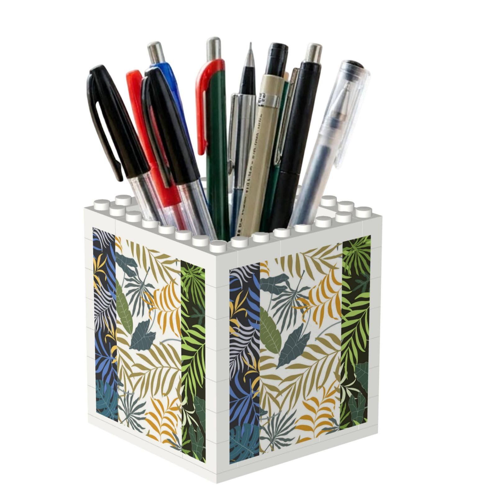 Poadnly Three Tropical Leaves, Pen Pot Pencil Holder for Office Home School, Compact Desk Organiser for Office Stationery