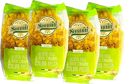 4 Pack, Gluten-Free DITALINI Sanniti 100% Organic Italian Gluten Free European-Kosher Vegan GMO-Free Ditalini Pasta Made w...