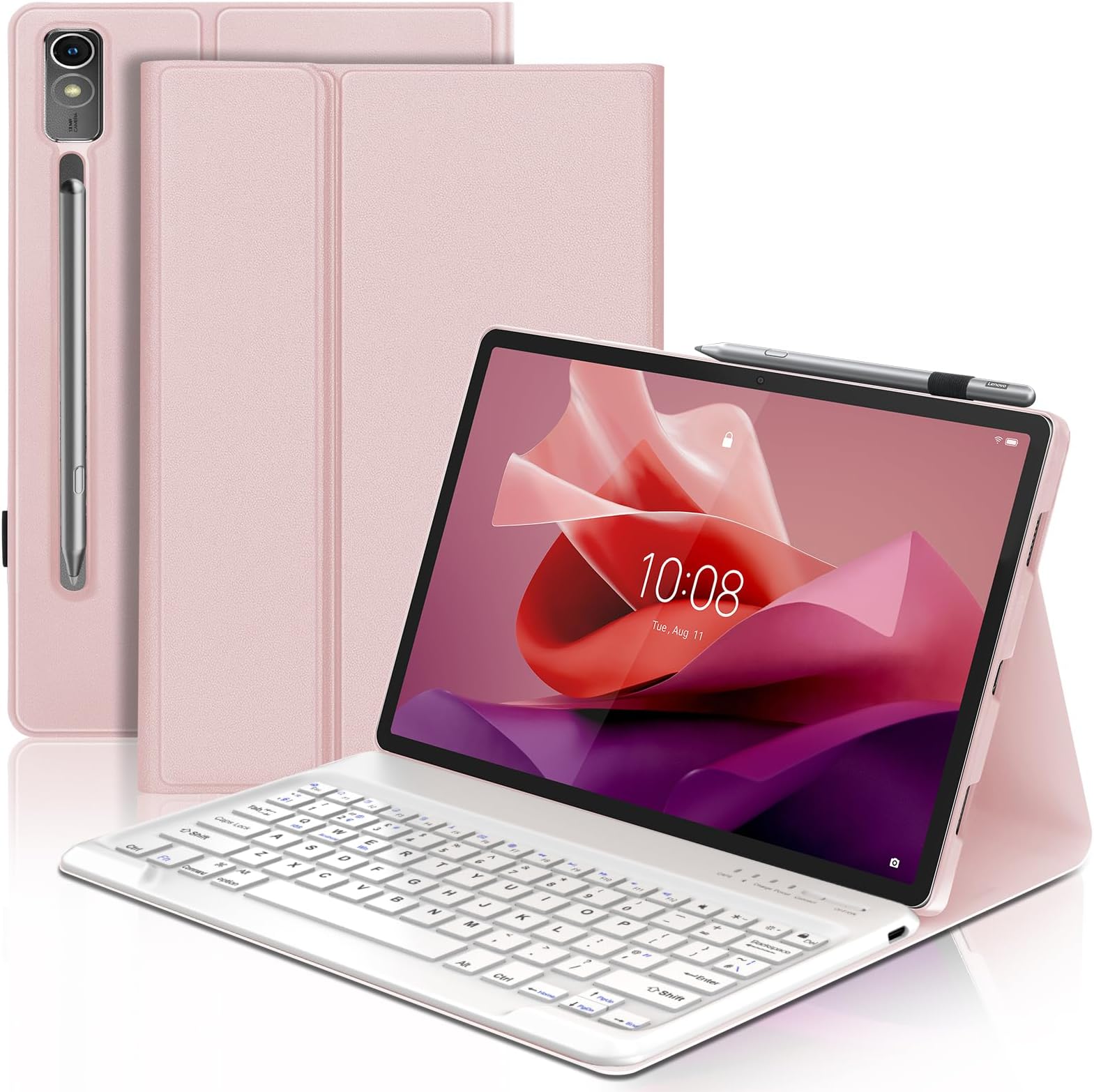 Keyboard Case for Lenovo Tab P12 12.7", Magnetically Detachable Wireless Bluetooth Keyboard with Slim Protective Cover for Lenovo Tab P12 12.7 Inch 2023 Tablet, Pink
