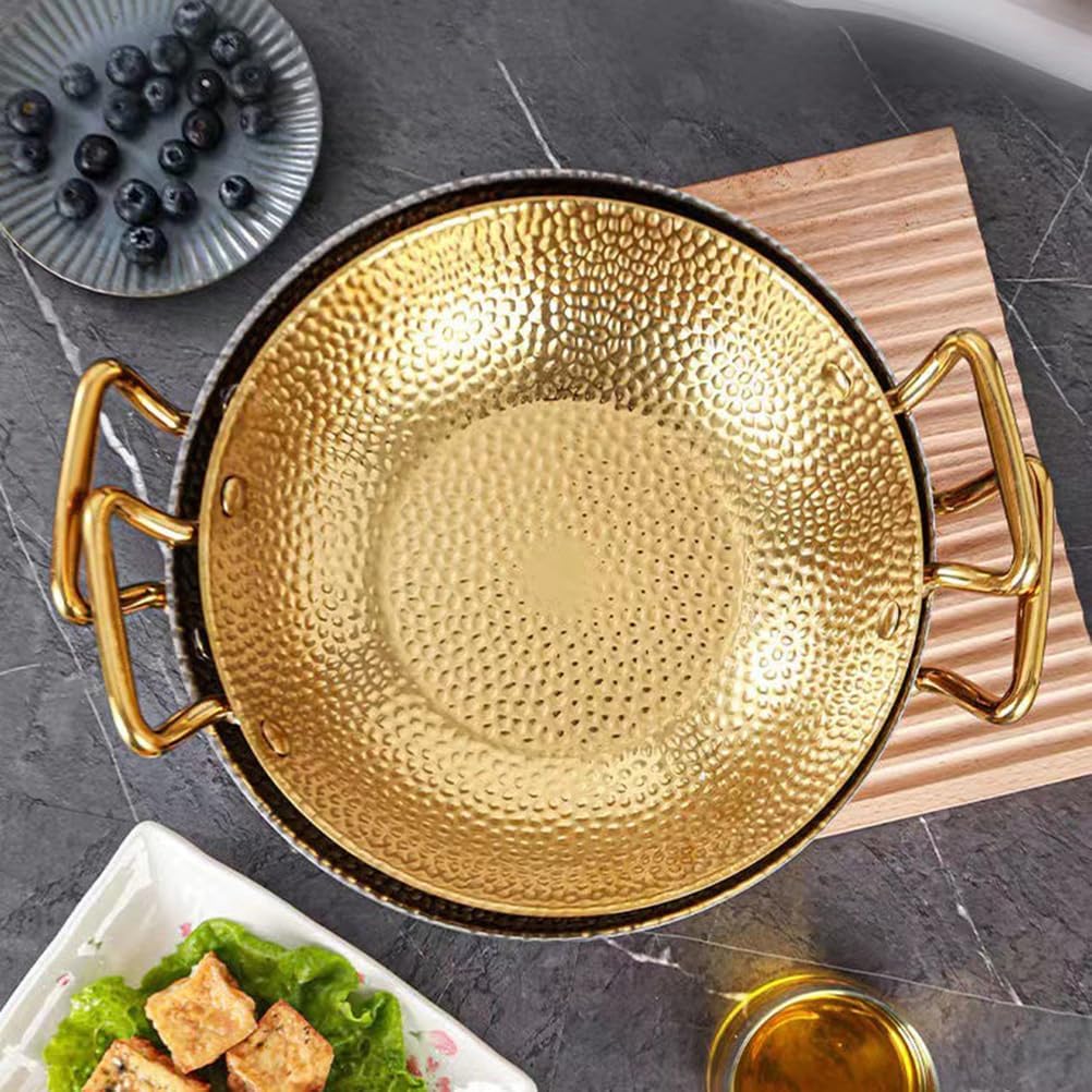 Stainless Steel Paella Pan, Round Seafood Paella Pan Double Ears Pans Nonstick Cooking Large Skillet Cookware for Home Restaurant or Camping, Induction Safe,Silver,12.2inch
