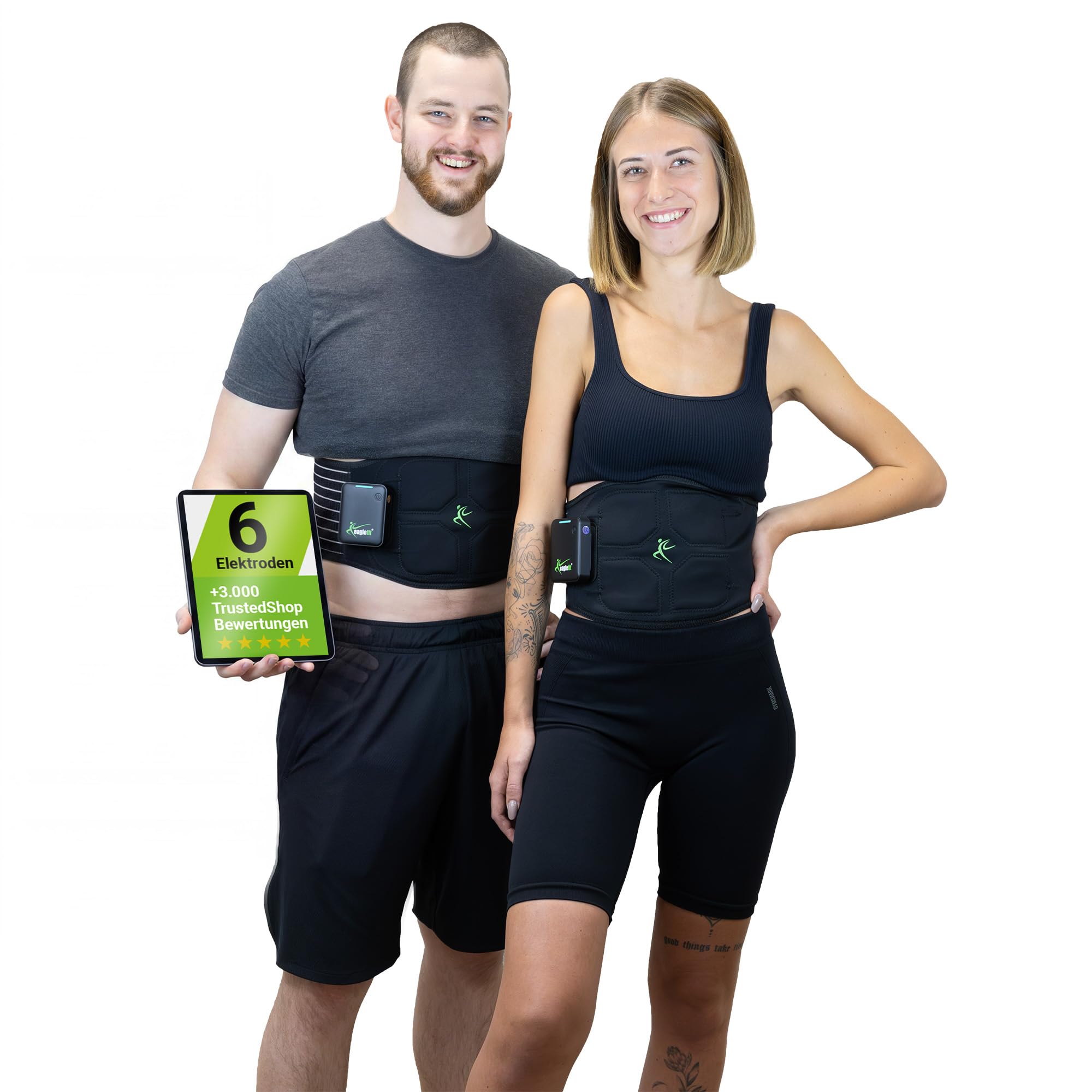 eaglefit Premium EMS-Belt 2.0 Cintura Addominale con 6 Elettrodi – Stimolazione e Sviluppo Muscolare per Addome e Schiena – Allenamento Fitness, Tonificazione, Combustione Grassi, con App Powerbox