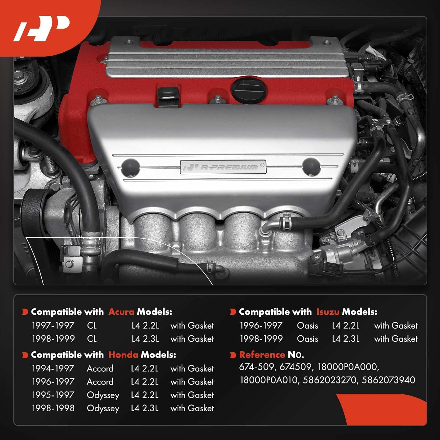 A-Premium Engine Exhaust Manifold Kit W/Gaskets & Studs & Nuts & Heat Shield [SOHC 4Cyl 2.2 2.3L] Compatible with Honda Accord 1994-1997, Odyssey 1995-1998 & Acura CL 1997-1999 & Isuzu Oasis 1996-1999
