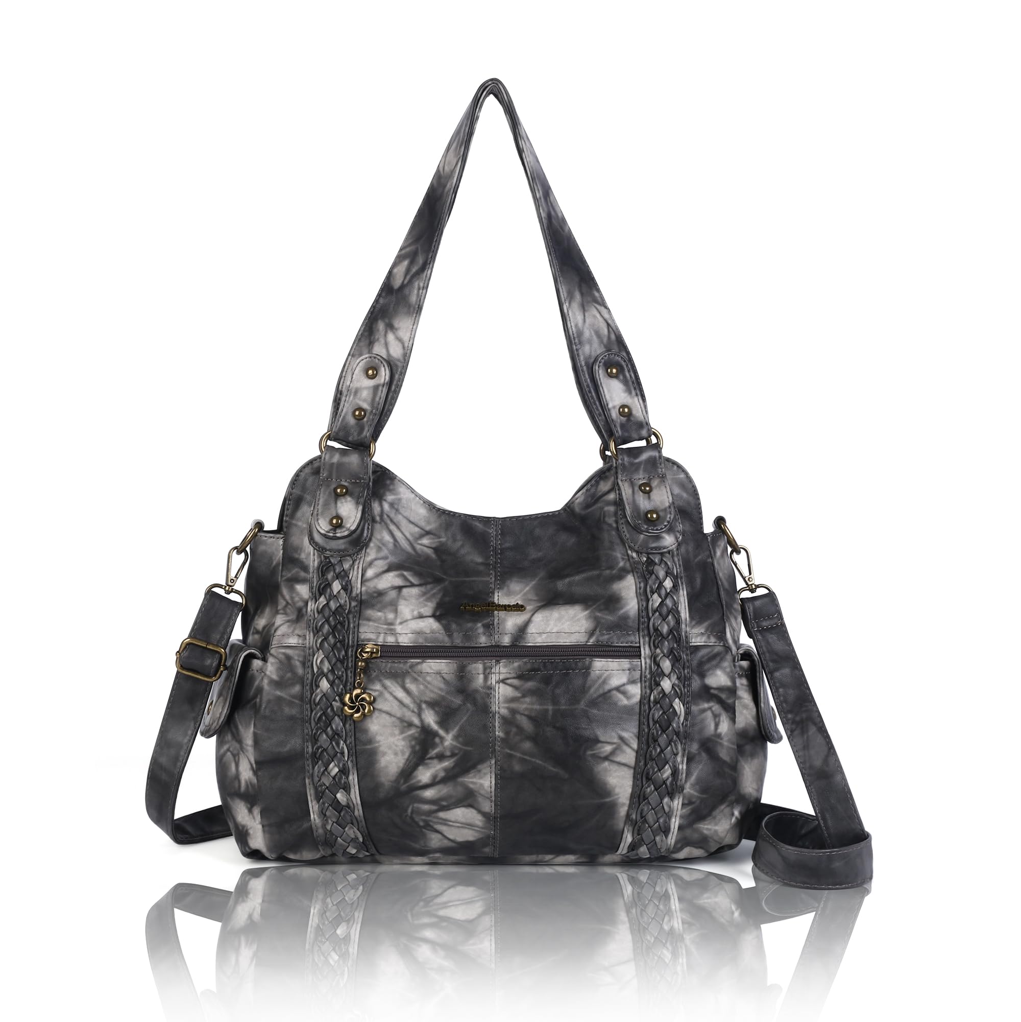 Angel Barcelo Hobo Fashion Handbags for Women Roomy Shoulder Bags Washed Leather Shoulder Bag