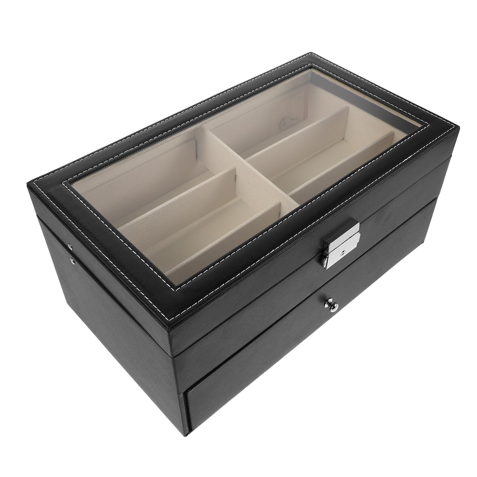 TEHAUX Caja Organizadora Rígida para Gafas de Sol con 12 Ranuras Doble Capa de Cuero Sintético Forro Interior Beige Acolchado Estuche Compacto para Viaje y Exhibición Casa