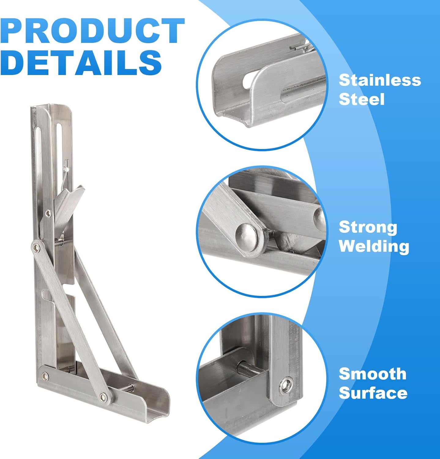 PATIKIL Folding Wall Shelf Brackets 7", 2 Pack Heavy Duty Stainless Steel Collapsible Wall Mounted Shelf Bracket Max Load 220lb Space Saving for Table, Silver