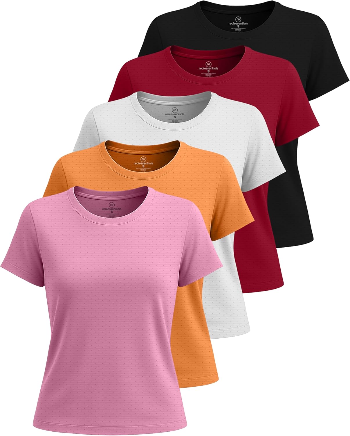 Real Essentials 5 Pack: Women’s Breeze Tech Short Sleeve T-Shirts Athletic Tops Gym Workout Yoga Tennis Activewear (Plus)