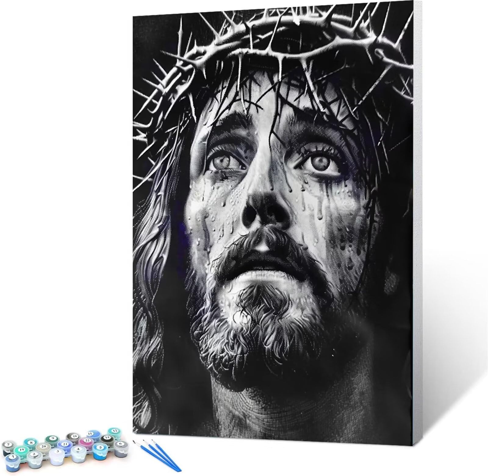 Dipingi con i Numeri per Adulti Cristo, Kit di Pittura a Olio su Tela Fai-da-Te per Bambini con Pennelli Pittura a pigmento Acrilico Disegno -Corona 50x65cm (Con Scatola)