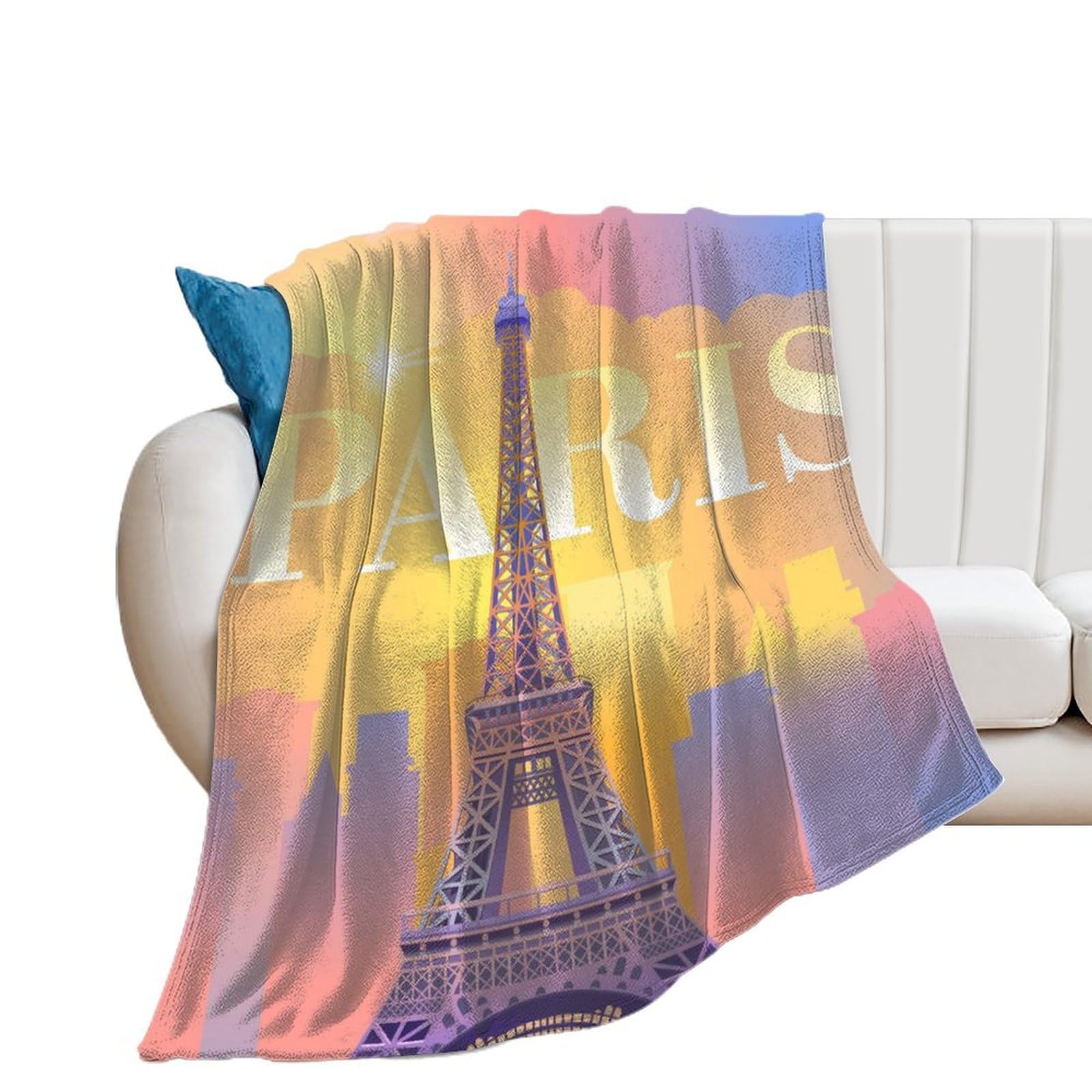 Couverture polaire Tour de Paris pour lit et canapé de salon 130x150cm