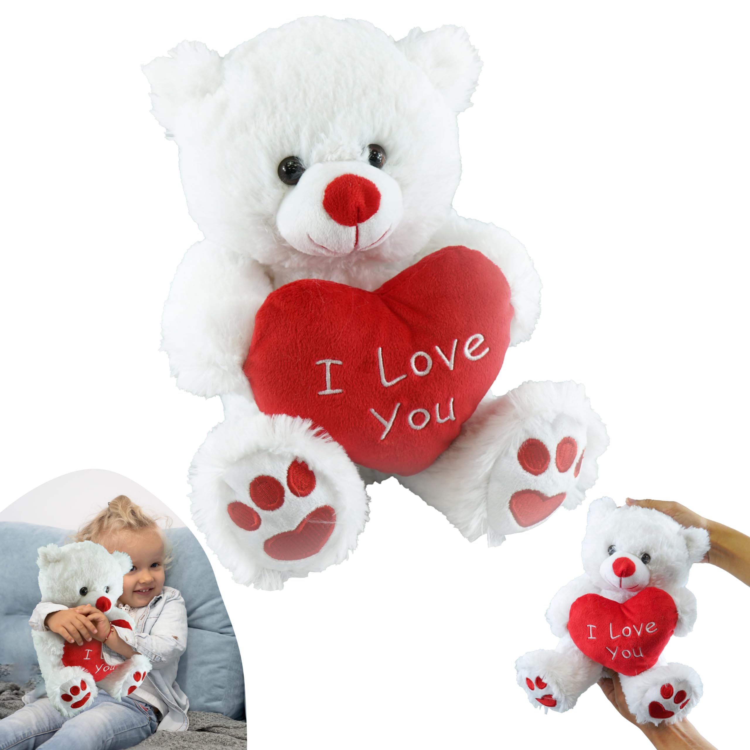 HOVUK® 25cm White Teddy Bear Soft Toy, Soft Fur Plush Baby Gift, Baby Shower, Christmas and Easter Toy for Kids and Toddlers, Childrens Cuddly Toy