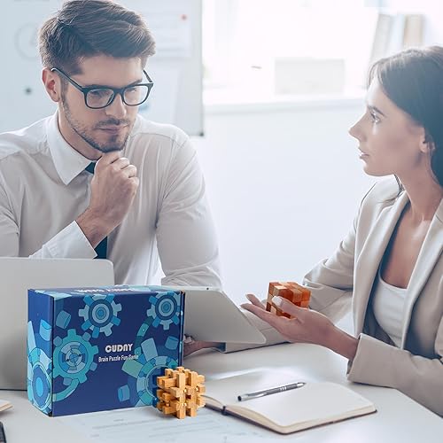 Miniatura 5 de CUDNY 7 piezas de rompecabezas de mente genial desbloqueo de enclavamiento cerebral juegos para adultos y niños rompecabezas de madera y metal IQ