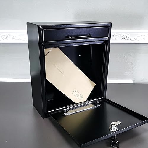 Miniatura 9 de FixtureDisplays® Caja de descenso al aire libre negra con bloqueo, buzón montado en la pared, caja de sugerencia 11119-BLACK-NEW-NF