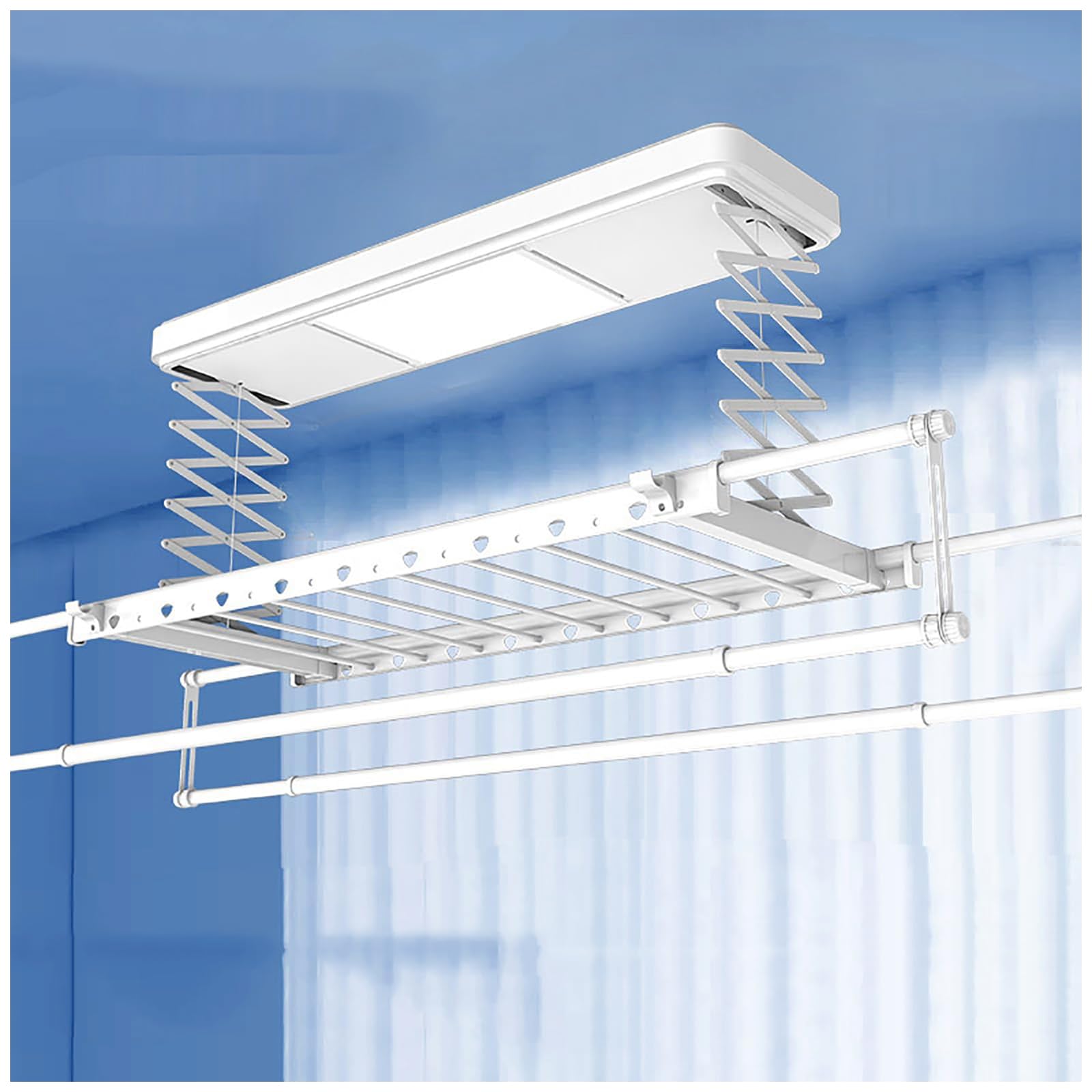 Generisch Tragbarer, Faltbarer und platzsparender Wäschetrockner mit Dreibeinstativ, Decken-Wäschetrockner mit Fernbedienung, LED-Beleuchtung und elektrischem Lift für platzsparendes Wäschetrocknen