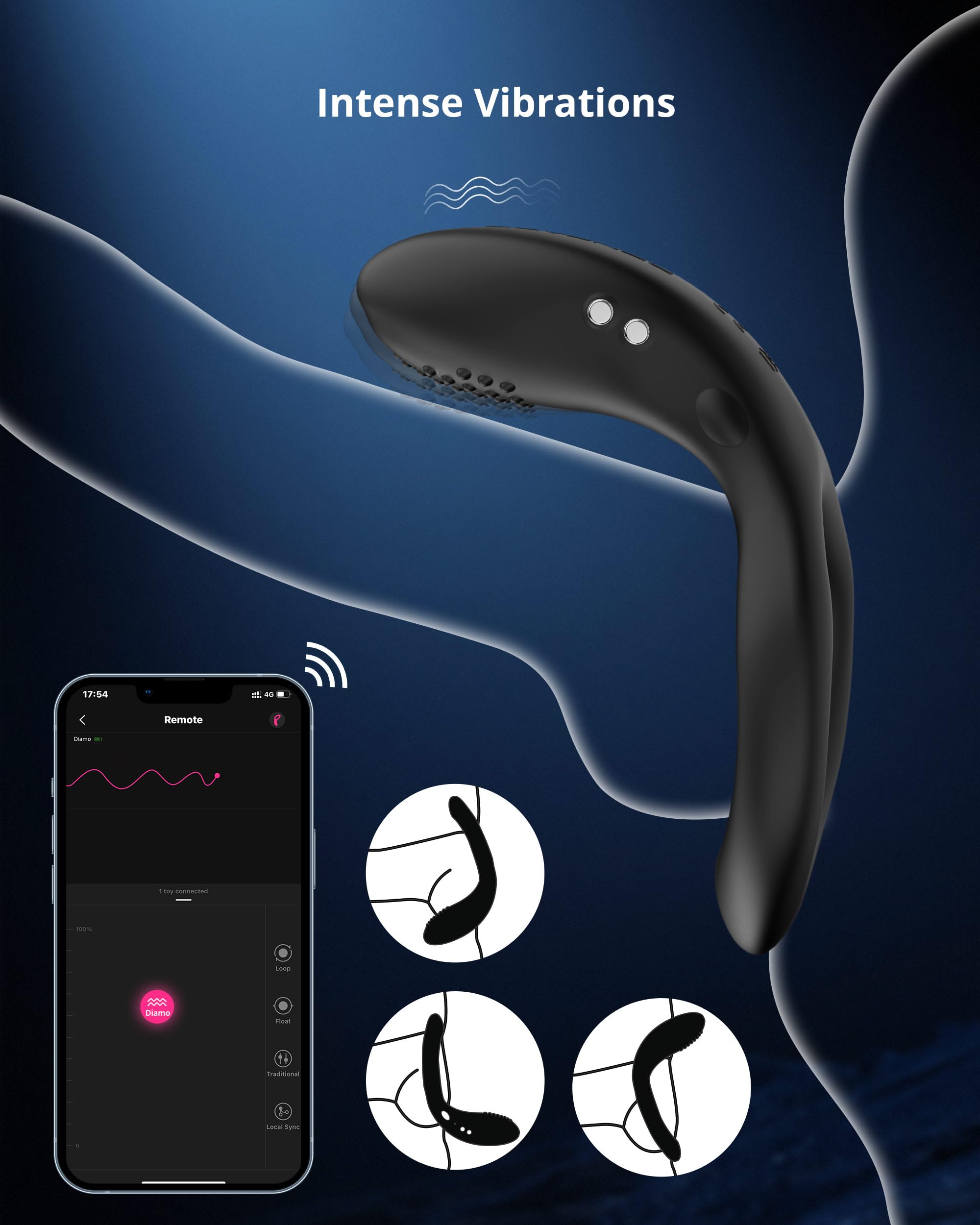 LOVENSE Diamo Vibrating Penis Ring, Cock Ring for Men, Prostate Massager, Long Distance Bluetooth Remote Reach with Music Sync, Partner & App Control, Male Sex Toys
