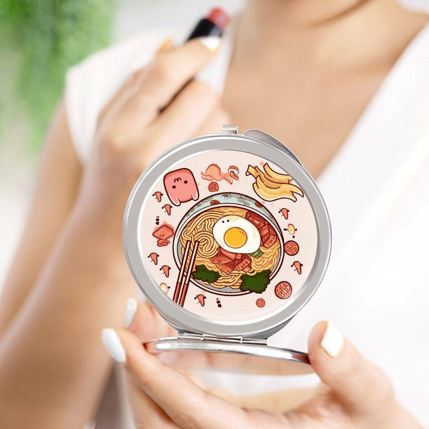 Delicious Sweet Ramen Portable Makeup Mirror, Sided Travel Hand Mirror Mini Folding Mirror for Precise Makeup Women Daily Use