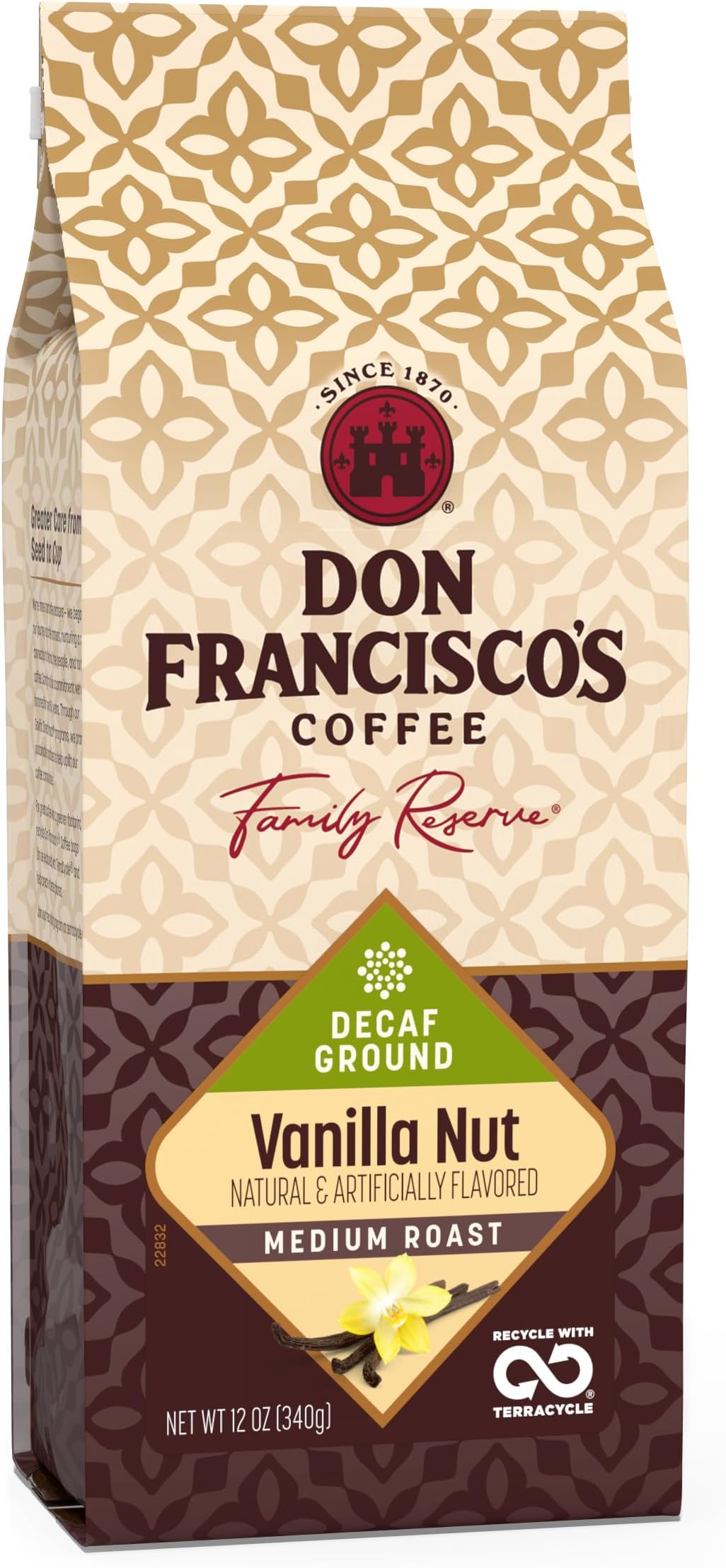Decaf Vanilla Nut Ground Coffee, Medium Roast – 100% Arabica, Flavored Coffee, 12 oz Bag